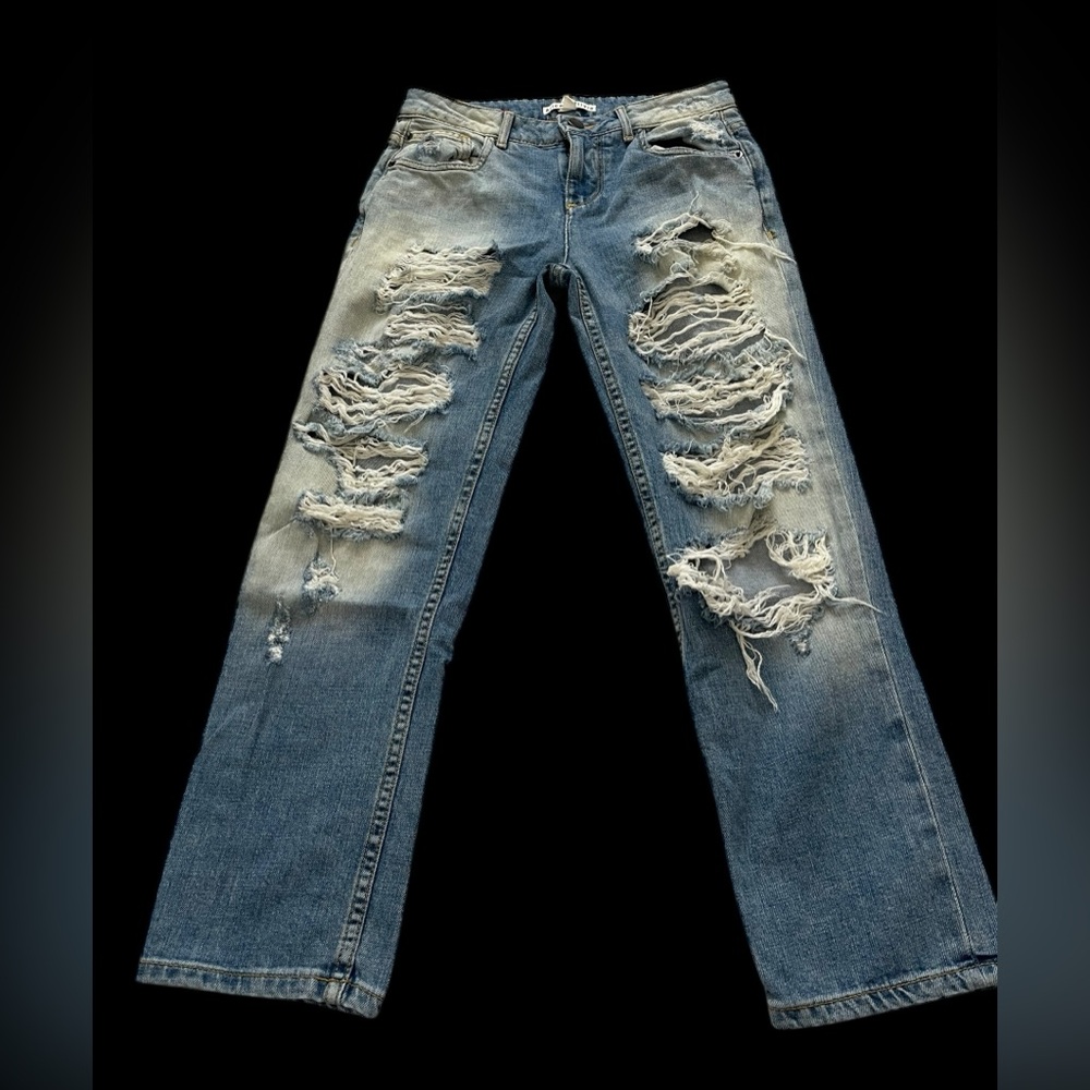 Alice + Olivia Blue Distressed Boyfriend Jeans